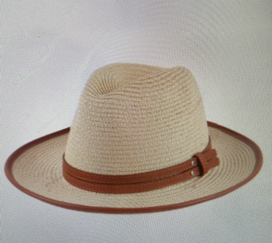 FEDORA BRIM SUMMER HAT W/LEATHER BELT STRAP